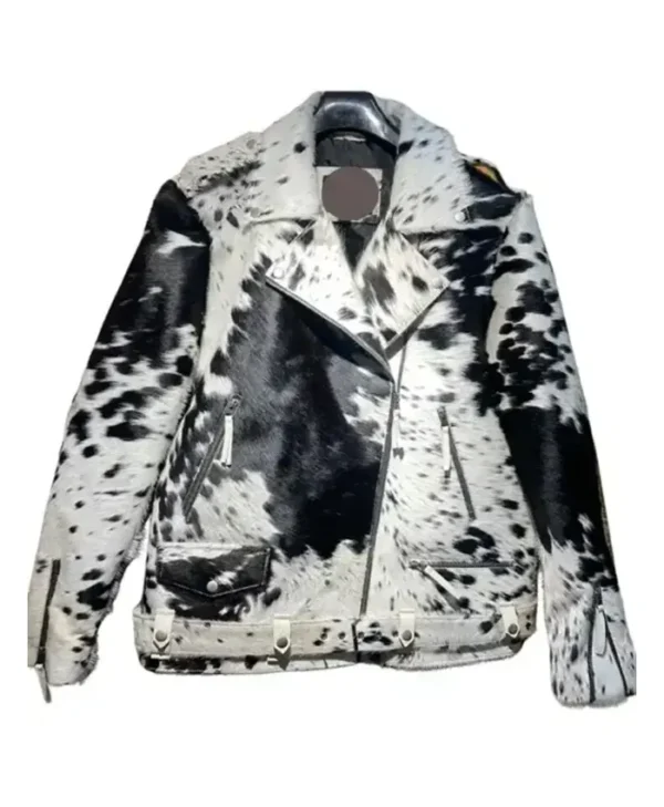 Black And White Cowhide Fur Biker Jacket