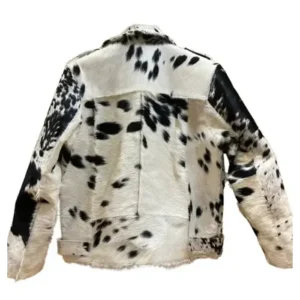 Black And White Cowhide Fur Biker Jacket Back