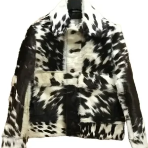 Black And White Cowhide Fur Drop Down Collar Jacket