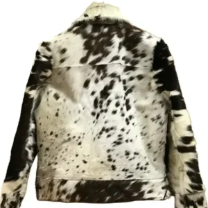 Black And White Cowhide Fur Drop Down Collar Jacket Back