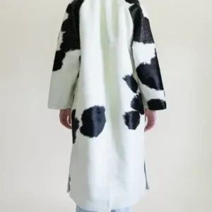 Black And White Cowhide Fur Leather Long Coat Back