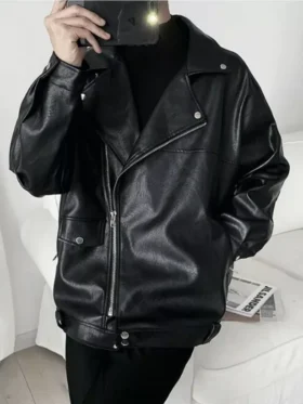 Black Baggy Biker Jacket Front