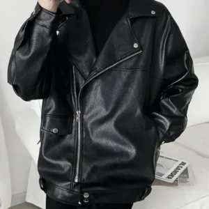Black Baggy Biker Jacket Front