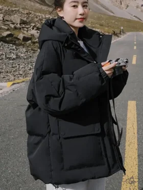 Black Baggy Puffer Jacket Front