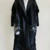 Black Cowhide Fur Pattern Leather Long Coat