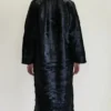 Black Cowhide Fur Pattern Leather Long Coat Back