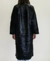 Black Cowhide Fur Pattern Leather Long Coat Back