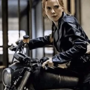 Black Widow Black Biker Leather Jacket For Sale
