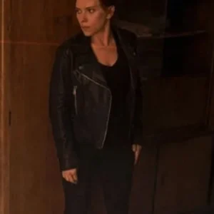 Black Widow Black Biker Leather Jacket Front