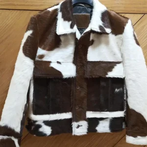 Brighten Brown And White Cowhide Fur Leather Jacket