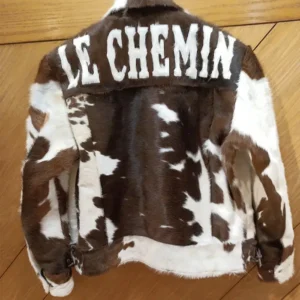 Brighten Brown And White Cowhide Fur Leather Jacket Back