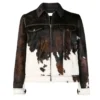 Brown And White Cowhide Leather Fur Trucker Jacket