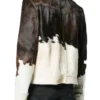 Brown And White Cowhide Leather Fur Trucker Jacket Back