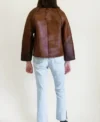 Brown Cowhide Fur Leather Jacket Back
