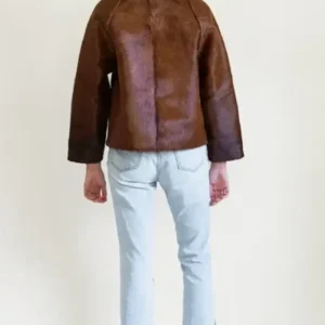 Brown Cowhide Fur Leather Jacket Back