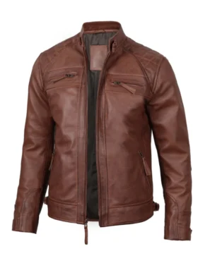 Cafe Racer Quilted Brown Leather Jacket