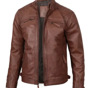 Cafe Racer Quilted Brown Leather Jacket