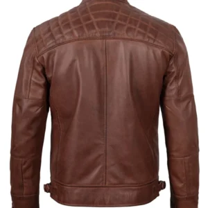 Cafe Racer Quilted Brown Leather Jacket Back