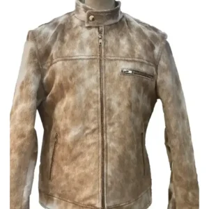 Camel Brown Cafe Racer Cowhide Fur Leather Jacket