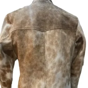 Camel Brown Cafe Racer Cowhide Fur Leather Jacket Back
