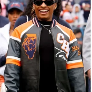 Chicago Bears Simone Biles Owens Leather Varsity Jacket