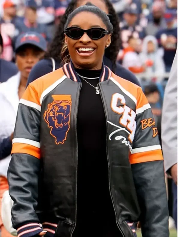 Chicago Bears Simone Biles Owens Leather Varsity Jacket