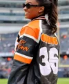 Chicago Bears Simone Biles Owens Leather Varsity Jacket Back