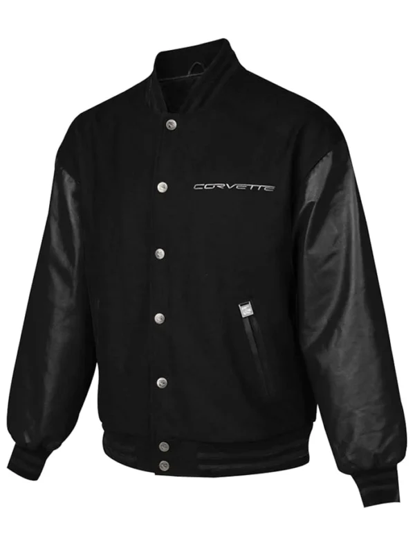 Corvette Varsity Letterman Black Wool Bomber Jacket