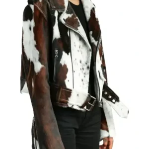 Cowhide Fur Biker Jacket Womens Side