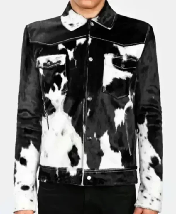 Cowhide Fur Leather Drop Down Collar Jacket
