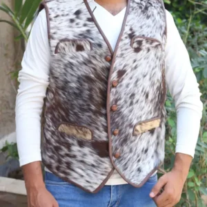 Cowhide Leather Fur Vest For Mens