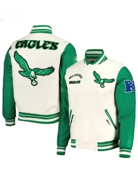 Cream Philadelphia Eagles Retro Varsity Jacket