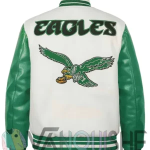 Cream Philadelphia Eagles Retro Varsity Jacket back