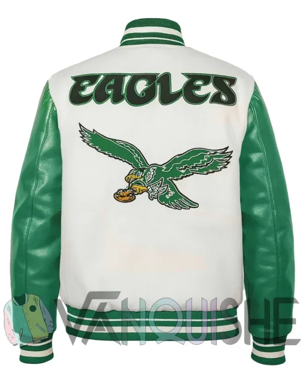 Cream Philadelphia Eagles Retro Varsity Jacket back