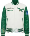 Cream Philadelphia Eagles Retro Varsity Jacket front