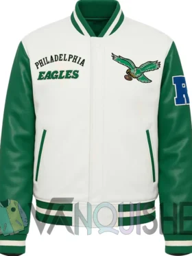 Cream Philadelphia Eagles Retro Varsity Jacket front