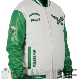 Cream Philadelphia Eagles Retro Varsity Jacket left