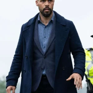 DCI Mike McGuire TV Series Whitstable Pearl Howard Charles Blue Wool Coat For Men
