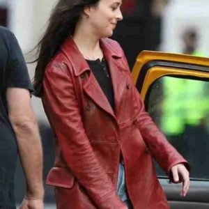 Dakota Johnson Madame Web Maroon Leather Jacket