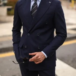 Dark Blue Mens Peak Lapel Two Piece Suit
