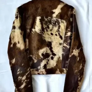 Dark Brown Cowhide Fur Leather Jacket Back