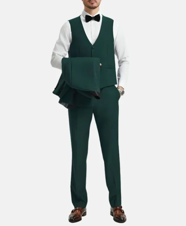 Dark Green Mens Wedding Suit 3 Piece Tuxedo Vest