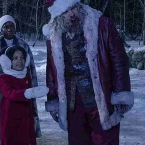 David HarbourViolent Night Maroon Leather Coat