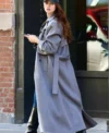 Eiza Gonzalez Grey Wool Trench Coat Front