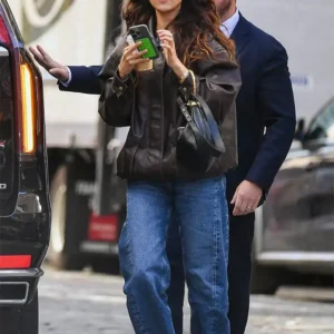 Eiza Gonzalez Rocks A Brown Leather Jacket