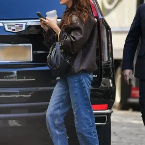 Eiza Gonzalez Rocks A Brown Leather Jacket Back