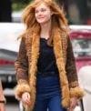 Elle Fanning A Complete Unknown Brown Shearling Jacket