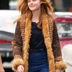 Elle Fanning A Complete Unknown Brown Shearling Jacket