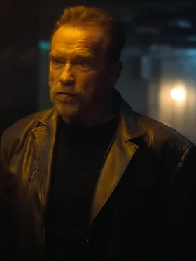 FUBAR Arnold Schwarzenegger Black Biker Leather Jacket Front