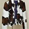 Floral Design Brown And White Cowhide Leather Jacket